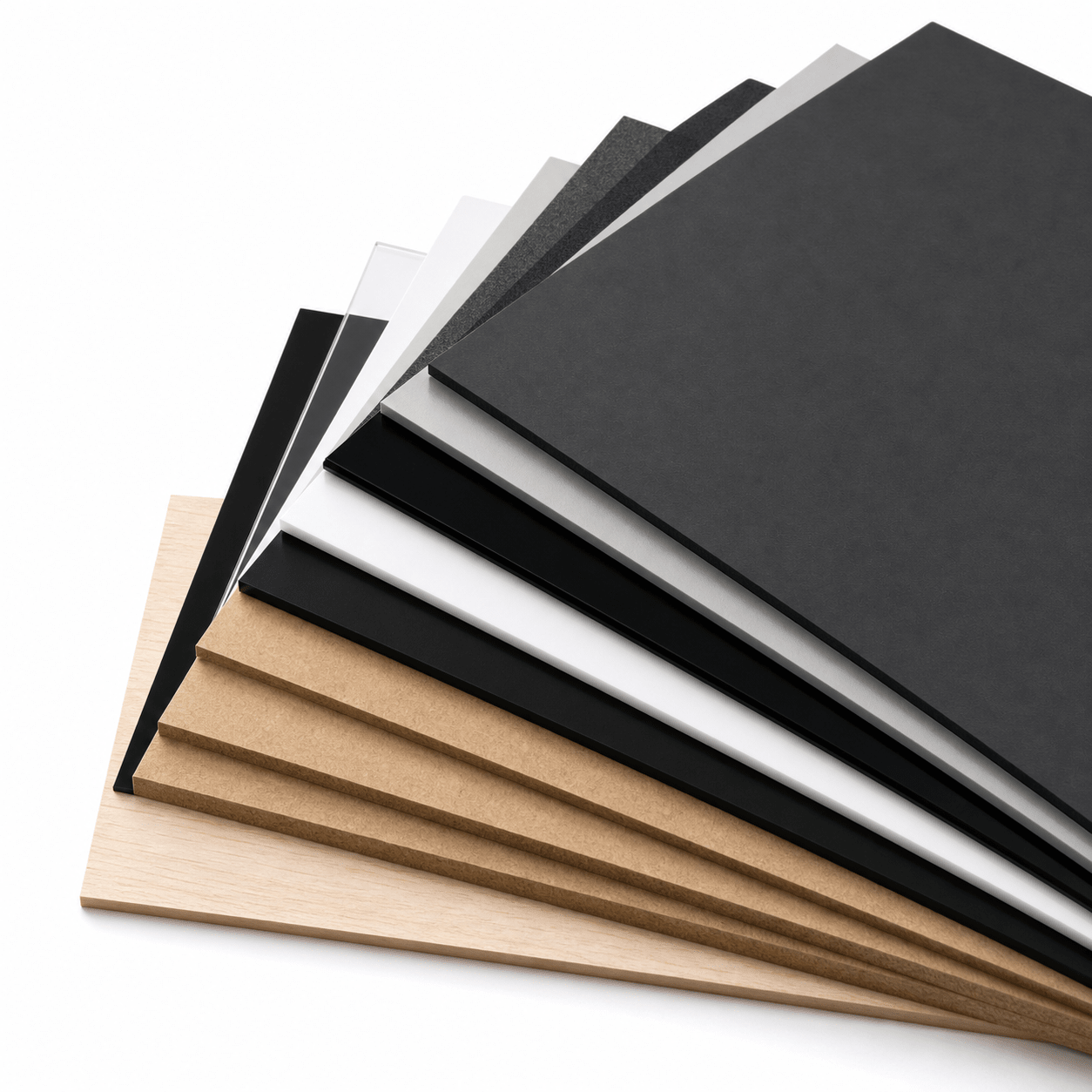 Éventail d’échantillons de bois, MDF et acrylique du pack best-seller pour lasers CO2
