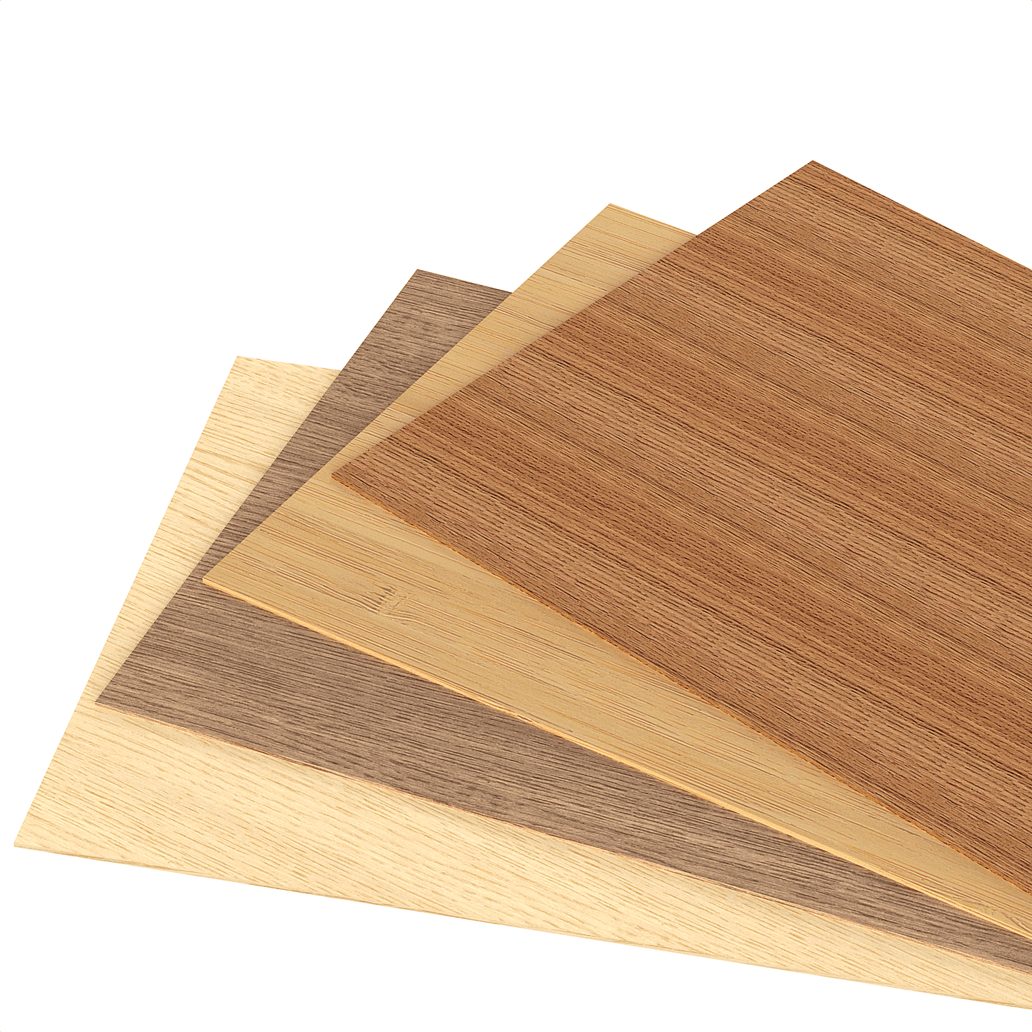 Éventail d’échantillons de placages décoratifs en bois dans différentes essences de bois