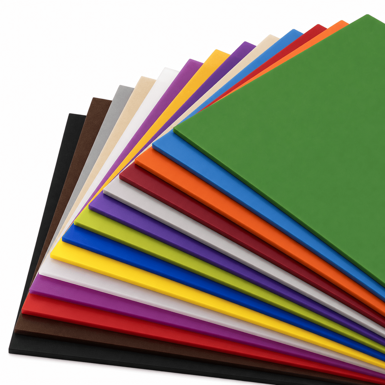 Éventail d’échantillons de d'acrylique mat de différentes couleurs