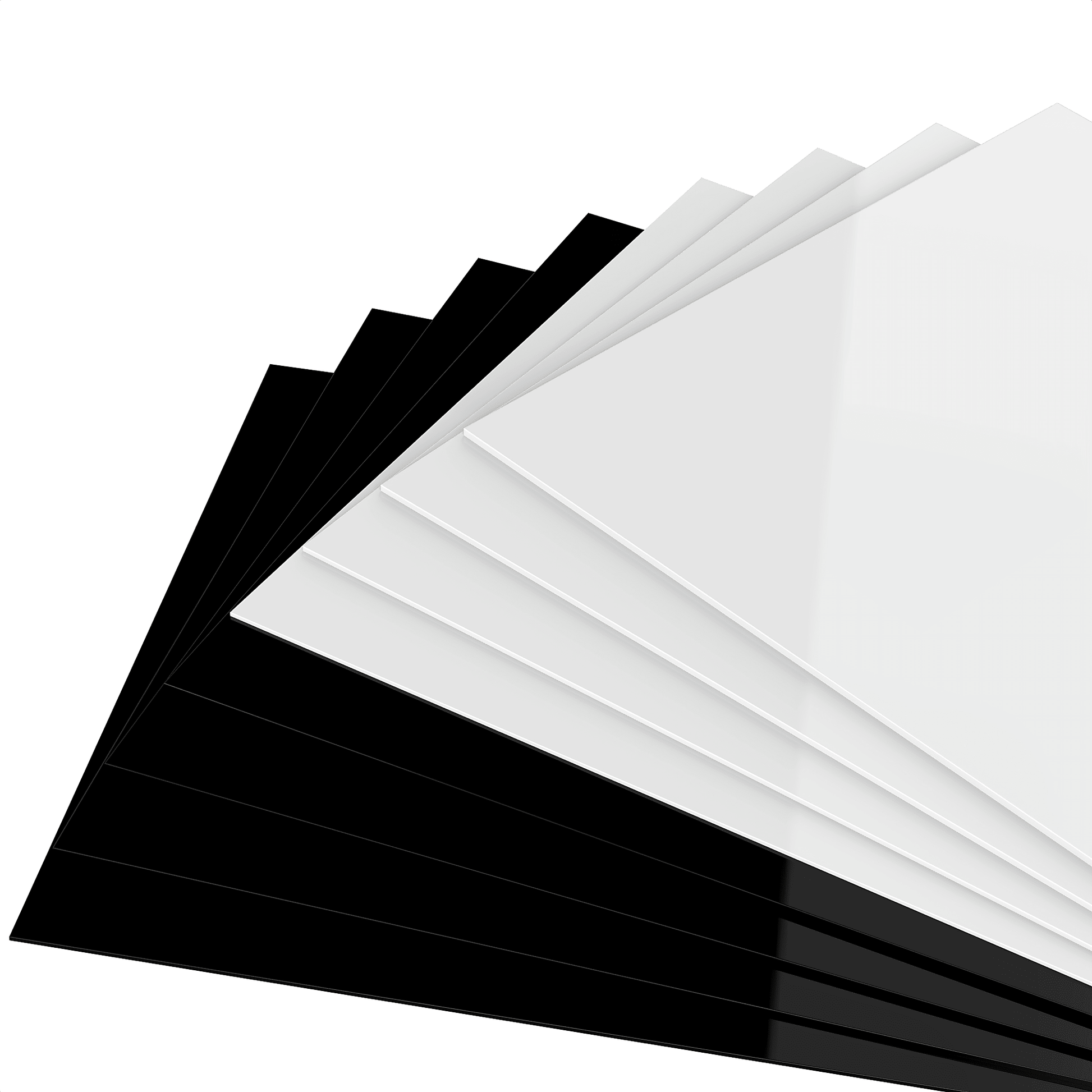 Éventail d’échantillons de feuilles acryliques noir et blanc